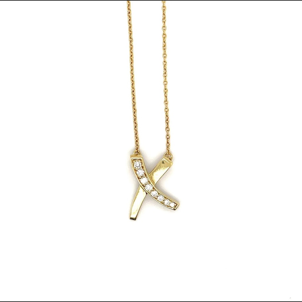 Tiffany and Co. Paloma Picasso Kiss “X” 18K Yellow Gold Diamond Necklace